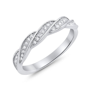 Art Deco Half Eternity Twisted Band Ring Round Simulated Cubic Zirconia 925 Sterling Silver